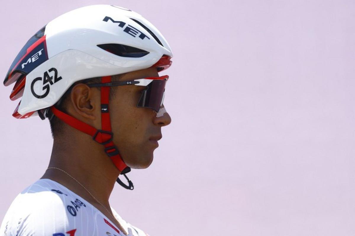 UAE Team Emirates - XRG Ecuadorian rider Jhonatan Narvaez looks on during the presentation prior the 4th stage of the Giro d'Italia 2026 - Tour of Italy cycling race between Catanzaro and Cosenza, Italy, on May 12, 2026. Luca Bettini / AFP