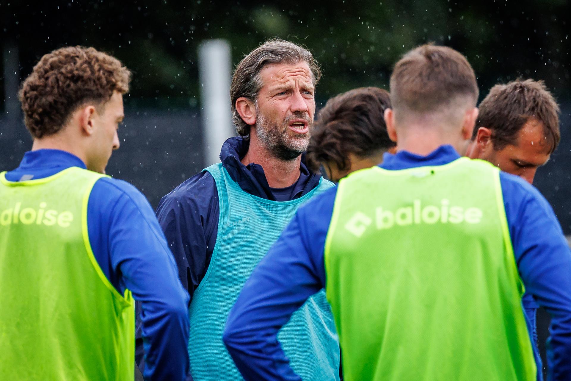 Gent's head coach Rik De Mil pictured during a training session of Belgian soccer team KAA Gent, Wednesday 19 August 2026 in Gent, in preparations of the first leg of the play-off round for the UEFA Conference League league phase, against Scottish team Hibernian FC. BELGA PHOTO KURT DESPLENTER