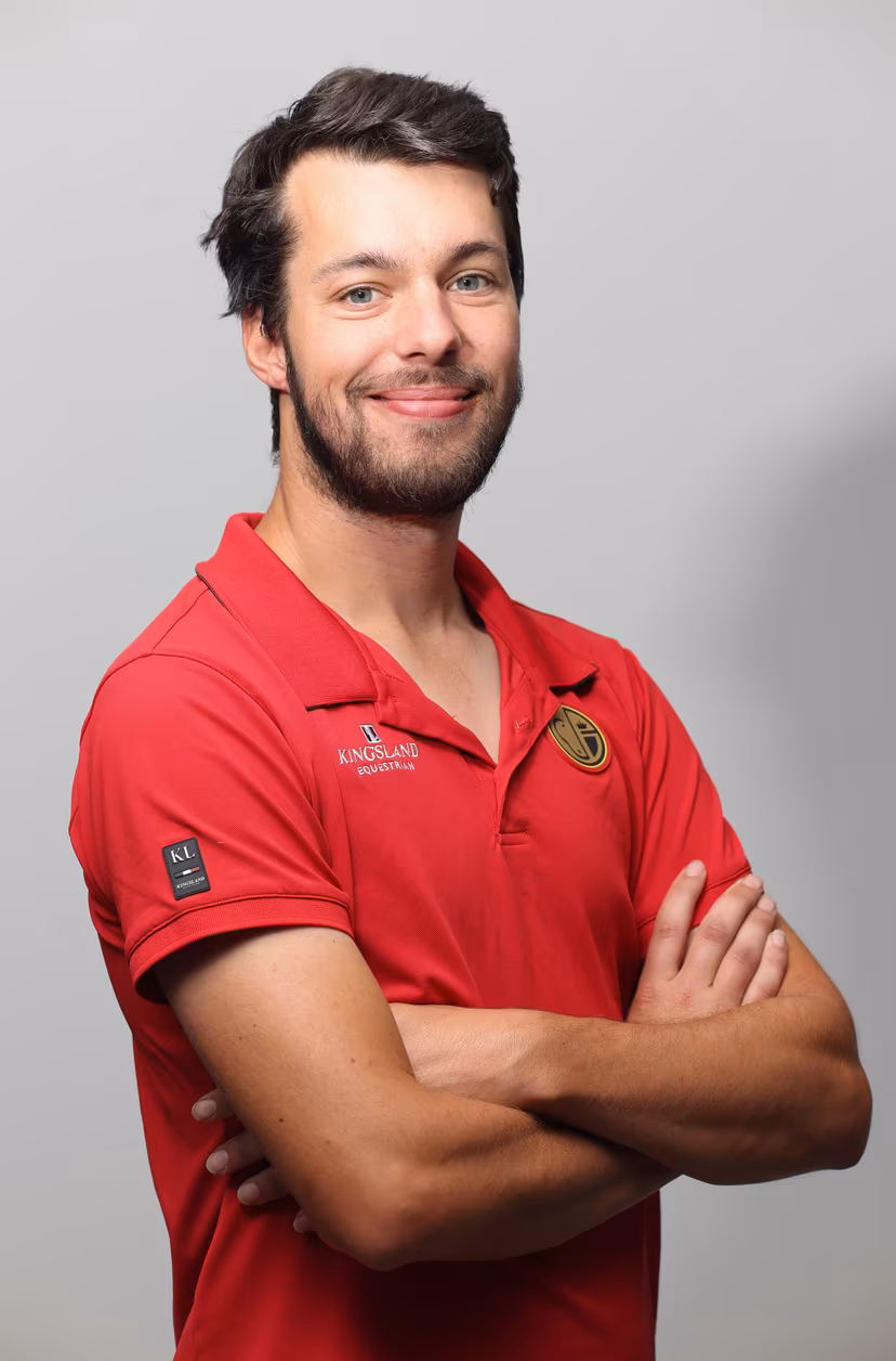 Belgian Senne Vervaecke pictured during a press moment of the 'Red Musketeers' riders that will compete at the upcoming World Championships, on Monday 27 July 2026 in Zaventem. The FEI World Championships will take place in Aachen, Germany from 11 to 23 August. BELGA PHOTO VIRGINIE LEFOUR
