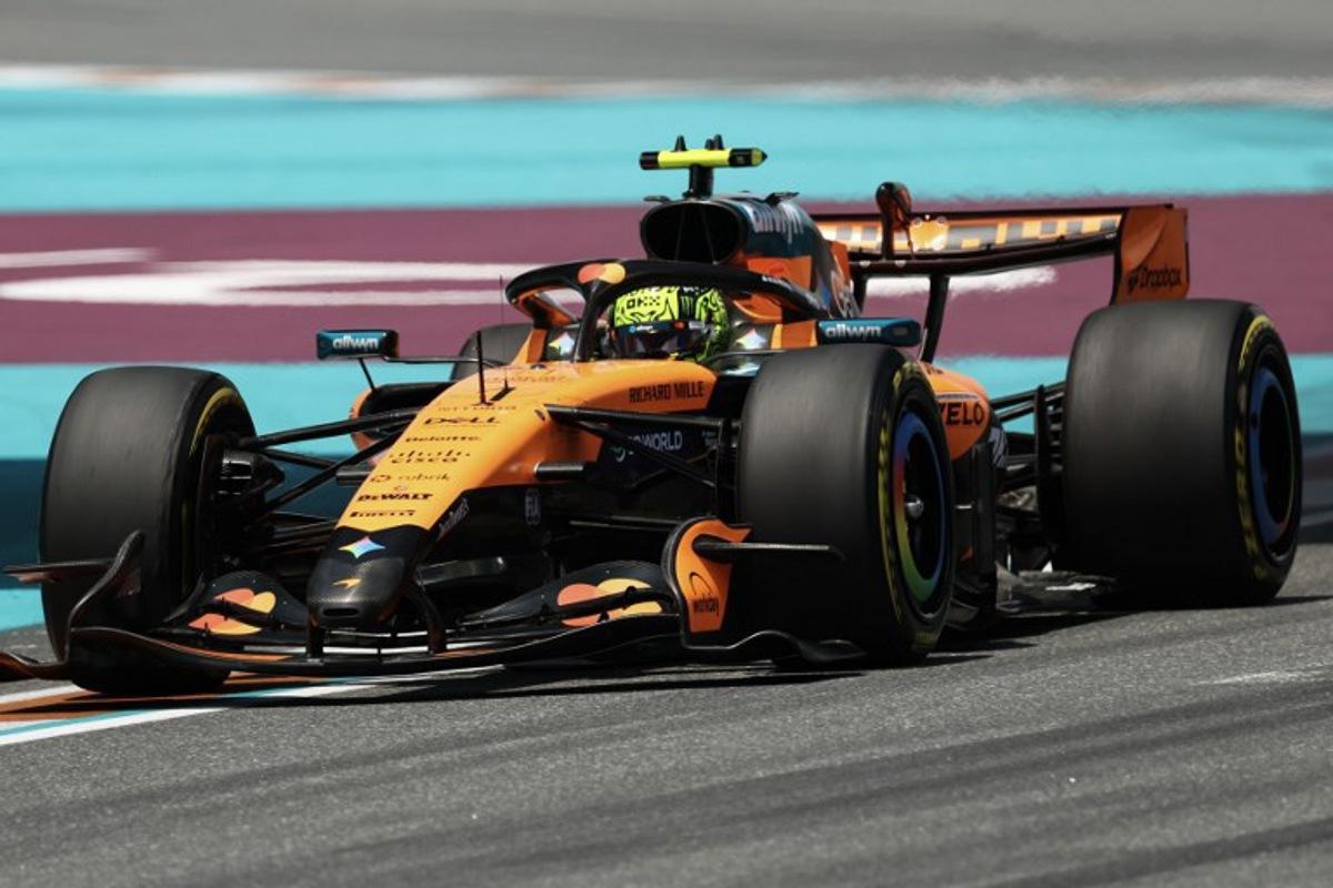 McLaren's British driver Lando Norris races during the 2026 Miami Formula One Sprint at Miami International Autodrome in Miami Gardens, Florida, on May 2, 2026. CHARLY TRIBALLEAU / AFP