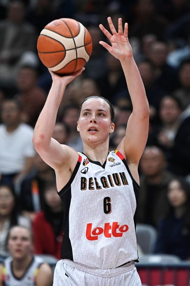 Belgium's Antonia Delaere shoots during the FIBA Women's Basketball World Cup 2026 qualifying tournament match between China and Belgium in Wuhan, in China's central Hubei province on March 12, 2026. CN-STR / AFP