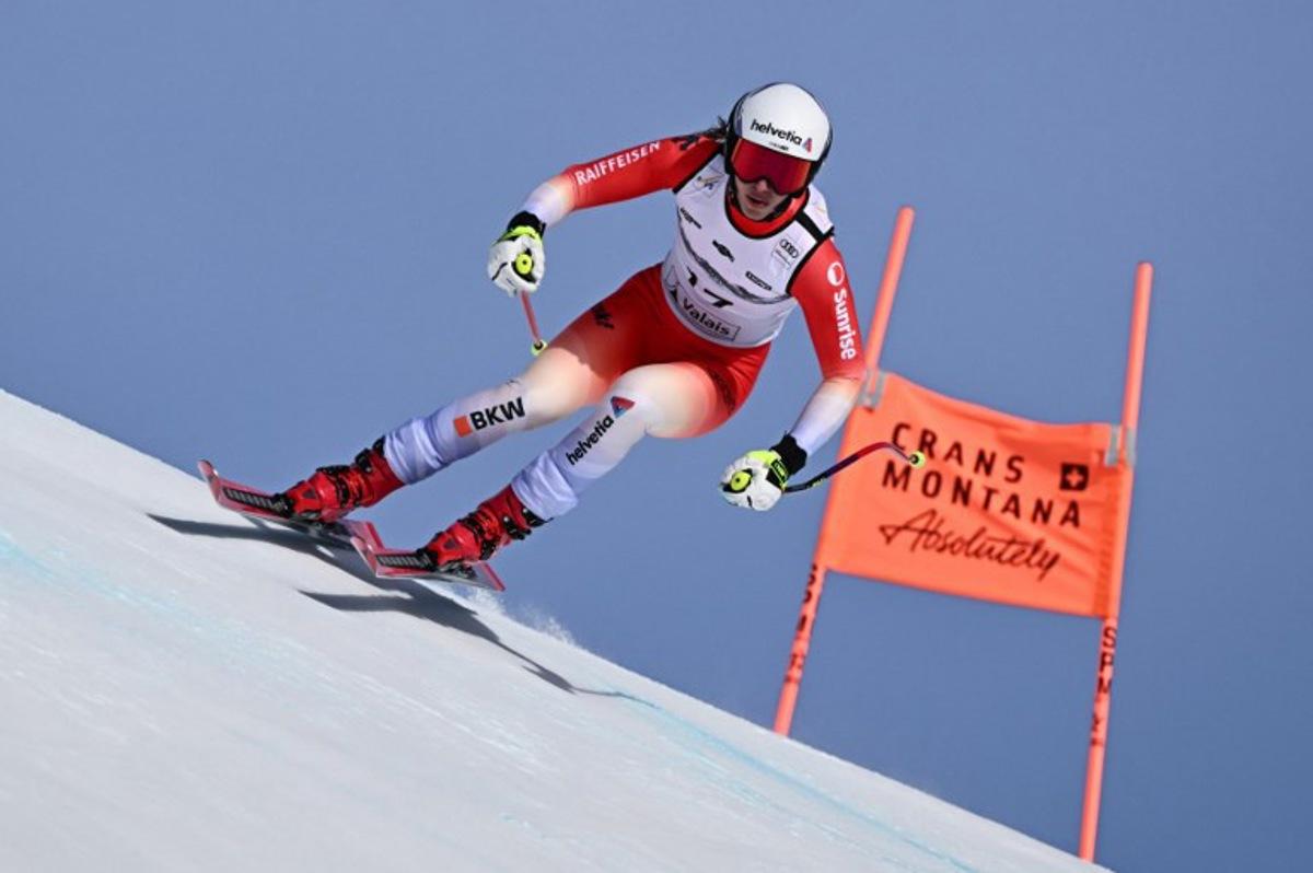 Switzerland's Malorie Blanc competes in the women's super G race part of the FIS Alpine Ski World Cup 2025-2026, in Crans Montana, Switzerland, on January 31, 2026. Fabrice COFFRINI / AFP
