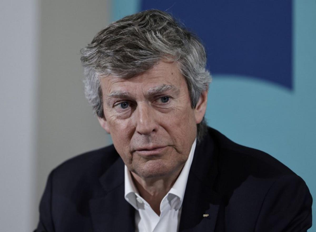 Pierre-Olivier Beckers-Vieujant, Chair of the International Olympic Committee's (IOC) Coordination Commission for the Olympic Games Paris 2024, speaks during a press conference of the International Olympic Committee (IOC) and of Paris-2024 in Saint-Denis, north of Paris, on March 8, 2024, ahead of the upcoming 2024 Olympic Games in Paris. STEPHANE DE SAKUTIN / AFP