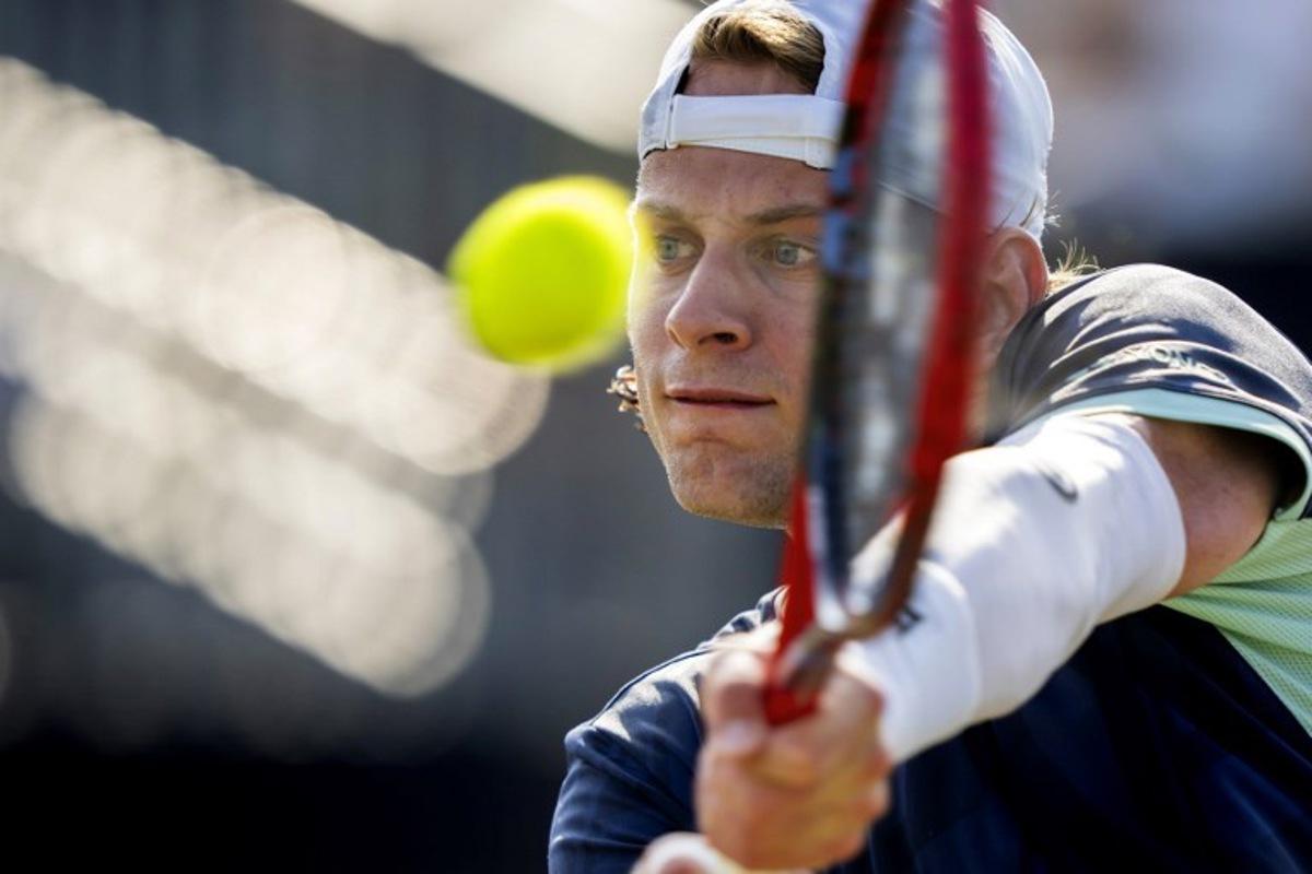 Belgium's Zizou Bergs hits a return against Estonia's Mark Lajal during their ATP Hertogenbosch open quarter final match against at the Autotron in Rosmalen, on June 13, 2025. Sander Koning / ANP / AFP