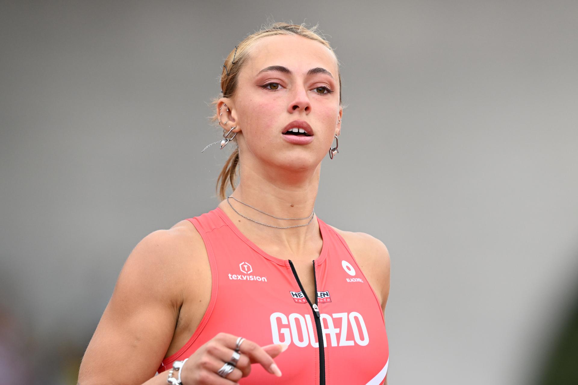 Belgian Rani Rosius pictured in action during the women's 200m race, at the Belgian athletics championships, Sunday 26 July 2026 in Kessel-Lo, Leuven. BELGA PHOTO JILL DELSAUX
