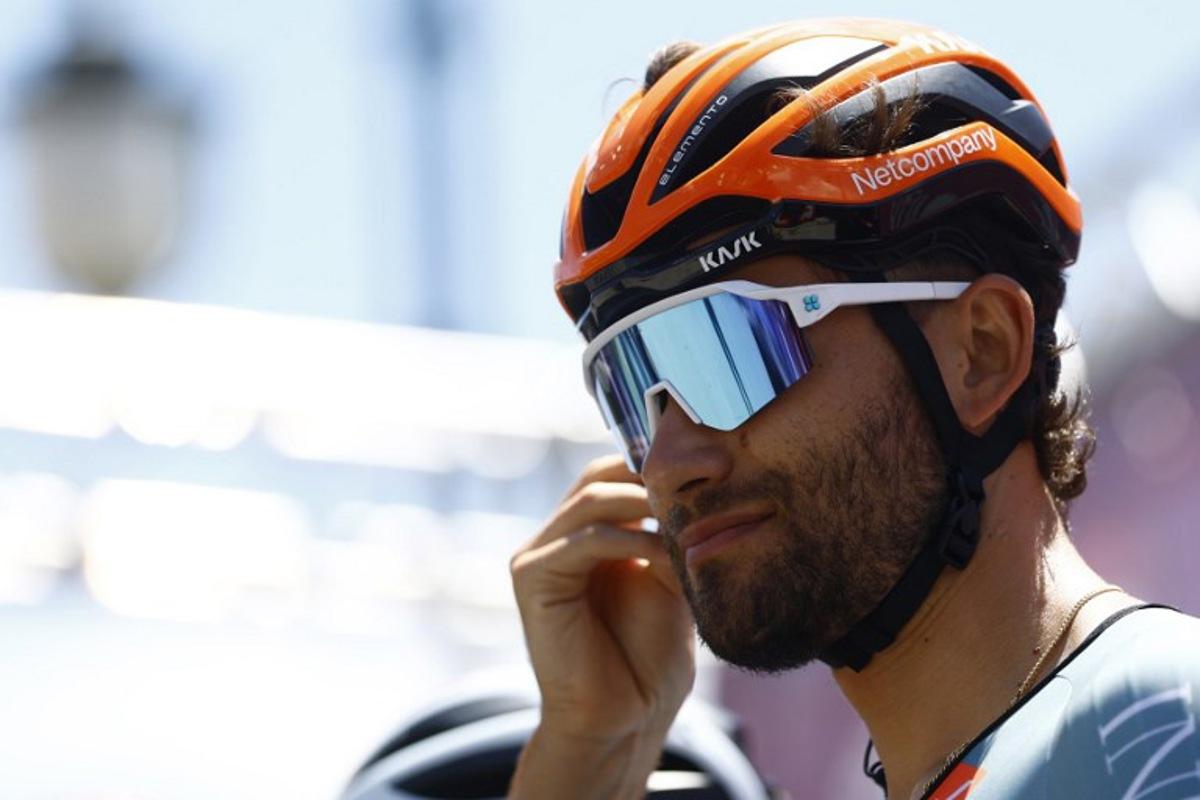 INEOS Grenadiers Italian rider Filippo Ganna looks on during the presentation prior the 4th stage of the Giro d'Italia 2026 - Tour of Italy cycling race between Catanzaro and Cosenza, Italy, on May 12, 2026. Luca Bettini / AFP
