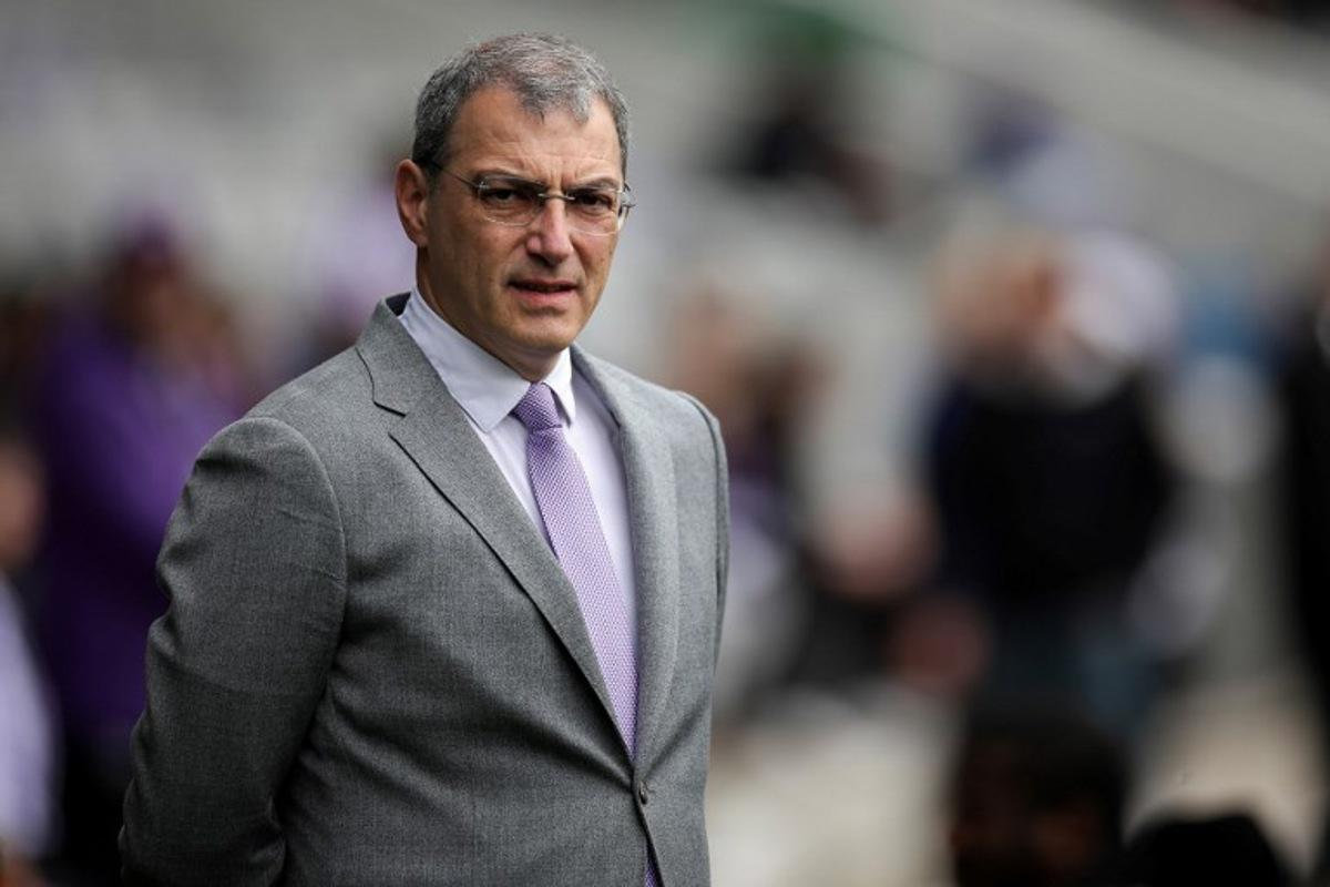 Toulouse's football club President Damien Comolli looks on ahead of the French L1 football match between Toulouse Football Club and RC Strasbourg at the Stadium TFC in Toulouse, south-western France, on April 7, 2024. Valentine CHAPUIS / AFP