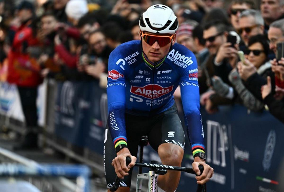 Alpecin-Deceuninck's Dutch rider Mathieu van der Poel is pictured before the Milan - Sanremo one-day classic cycling race, in Pavia, on March 21, 2026. Marco BERTORELLO / AFP