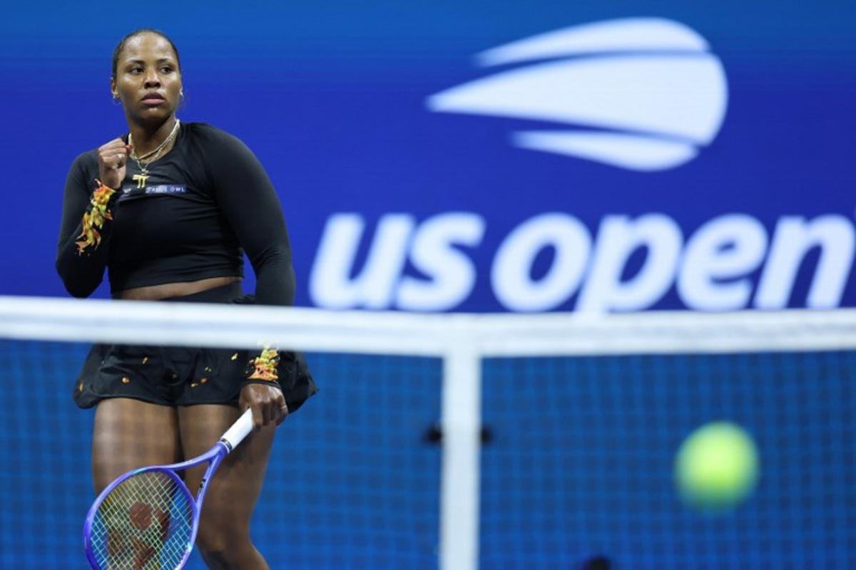USA's Taylor Townsend celebrates a point during her women's singles third round tennis match against Russia's Mirra Andreeva on day six of the US Open tennis tournament at the USTA Billie Jean King National Tennis Center in New York City, on August 29, 2025. CHARLY TRIBALLEAU / AFP