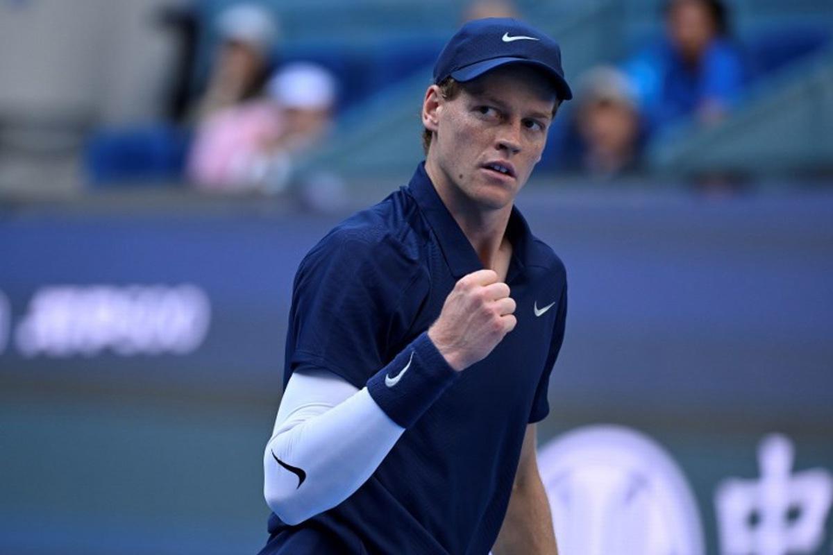 Italy's Jannik Sinner reacts during the men's single match against Hungary Fabian Marozsan at the China Open tennis tournament in Beijing on September 29, 2025. WANG Zhao / AFP