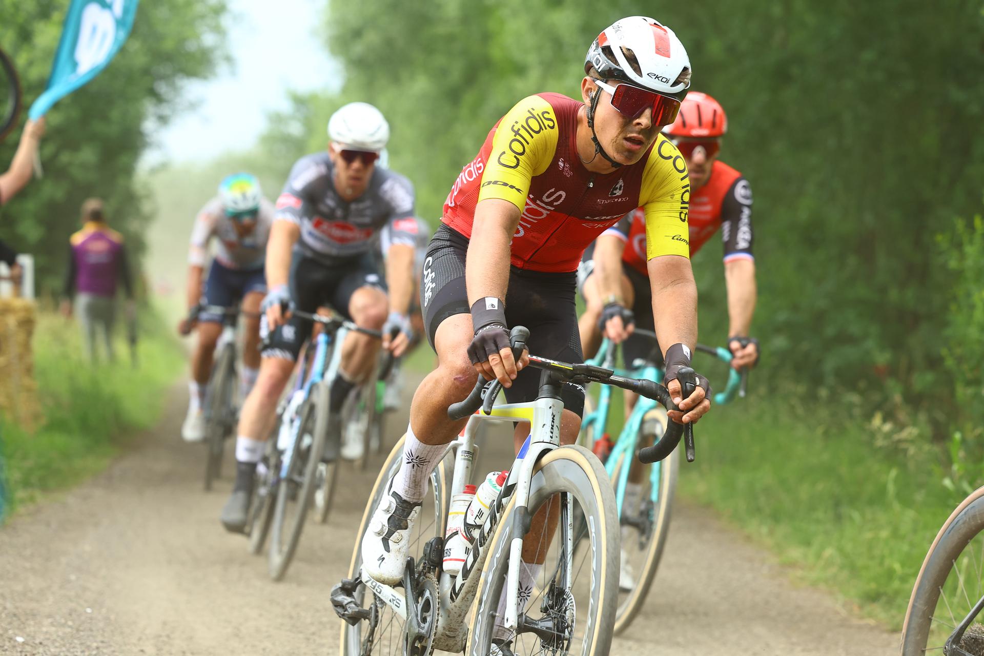 Belgian Aime De Gendt of Cofidis pictured in action during the 'Antwerp Port Epic men's elite one day cycling race, 182 km in and around Antwerp, second race (2/8) in the Lotto Belgium Cup, Monday 09 June 2025. BELGA PHOTO DAVID PINTENS