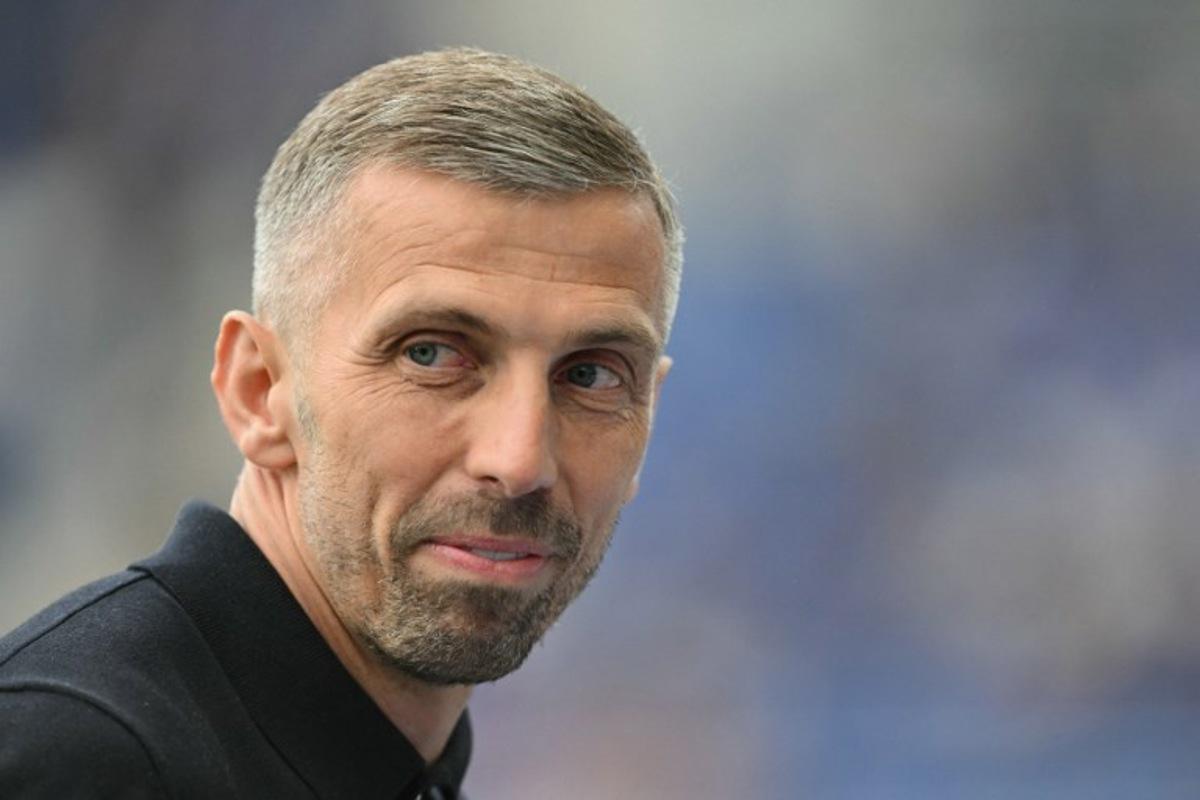 Strasbourg's British head coach Gary O'Neil looks on before the French L1 football match between RC Strasbourg Alsace and Toulouse FC at Stade de la Meinau in Strasbourg, eastern France, on May 3, 2026. SEBASTIEN BOZON / AFP