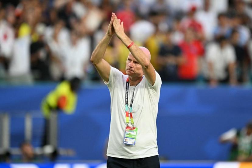 Norway's head coach Staale Solbakken greets fans after losing the 2026 World Cup football tournament quarter-final match between Norway and England at Miami Stadium in Miami Gardens on July 11, 2026. CHANDAN KHANNA / AFP
