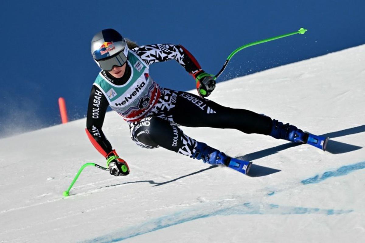 New Zealand's Alice Robinson competes in the Women's Super G event of the FIS Alpine Skiing World Cup 2025-2026, in St. Moritz, south-eastern Switzerland on December 14, 2025. Fabrice COFFRINI / AFP