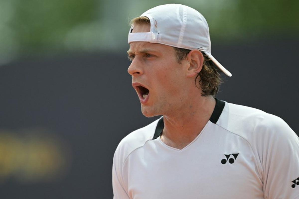 Belgium's Zizou Bergs reacts during his match against France's Terence Atman during the ATP Rome Open tennis tournament at Foro Italico in Rome on May 7, 2026. Tiziana FABI / AFP
