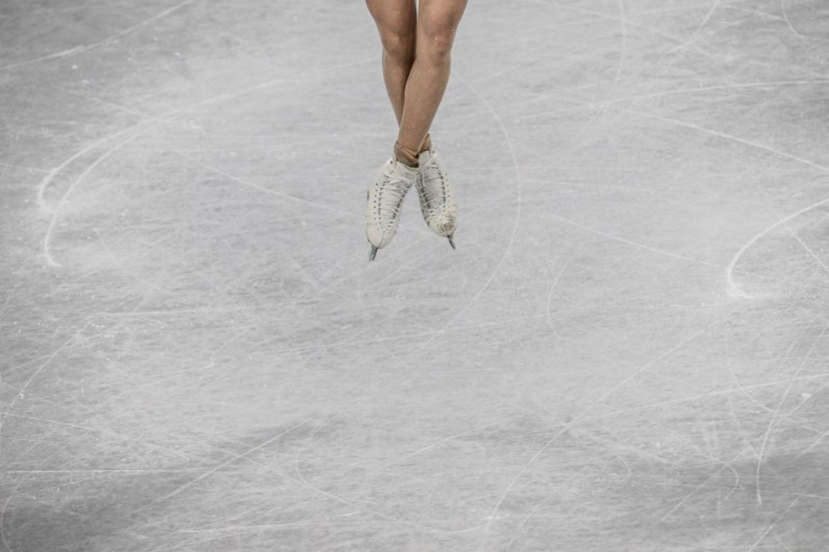 Close up of South Korea's Kim Ye-lim skates as she competes in the women's single skating free skating of the figure skating event during the Beijing 2022 Winter Olympic Games at the Capital Indoor Stadium in Beijing on February 17, 2022. Jeff PACHOUD / AFP