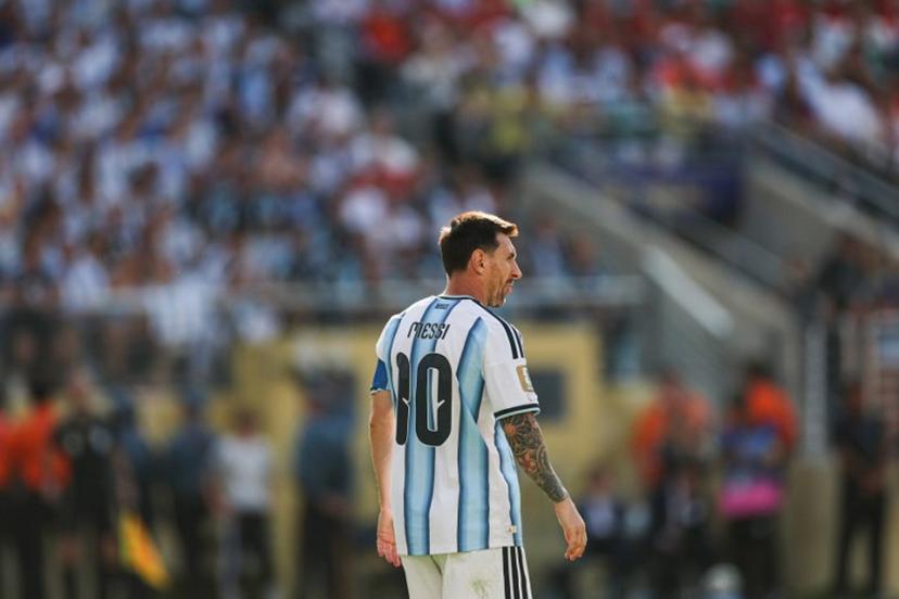 Argentina's forward #10 Lionel Messi reacts during the 2026 World Cup football tournament final match between Spain and Argentina at the New York/New Jersey Stadium in East Rutherford on July 19, 2026. PATRICIA DE MELO MOREIRA / AFP