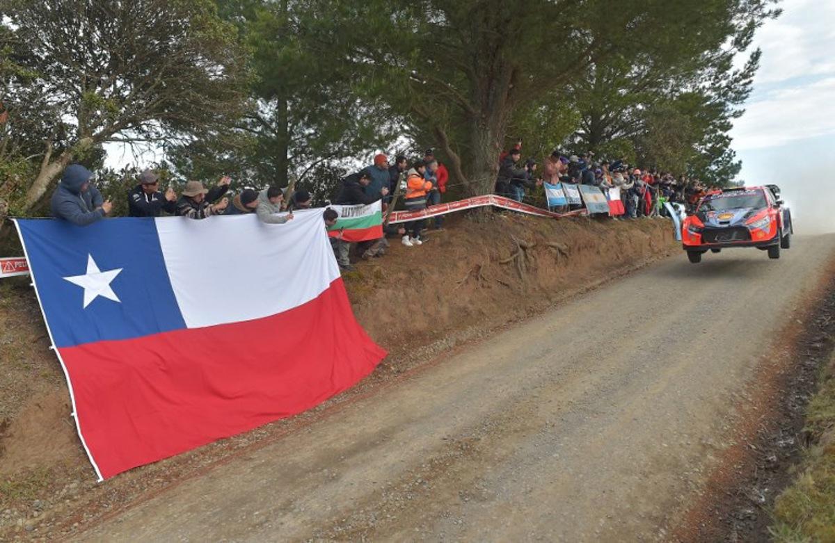 Belgium driver Thierry Neuville and co-driver Martijn Wydaeghe in their Hyundai i20 N race during the first day of the WRC Rally Chile Bio Bio in Concepcion, Chile, on September 27, 2024. Guillermo SALGADO / AFP