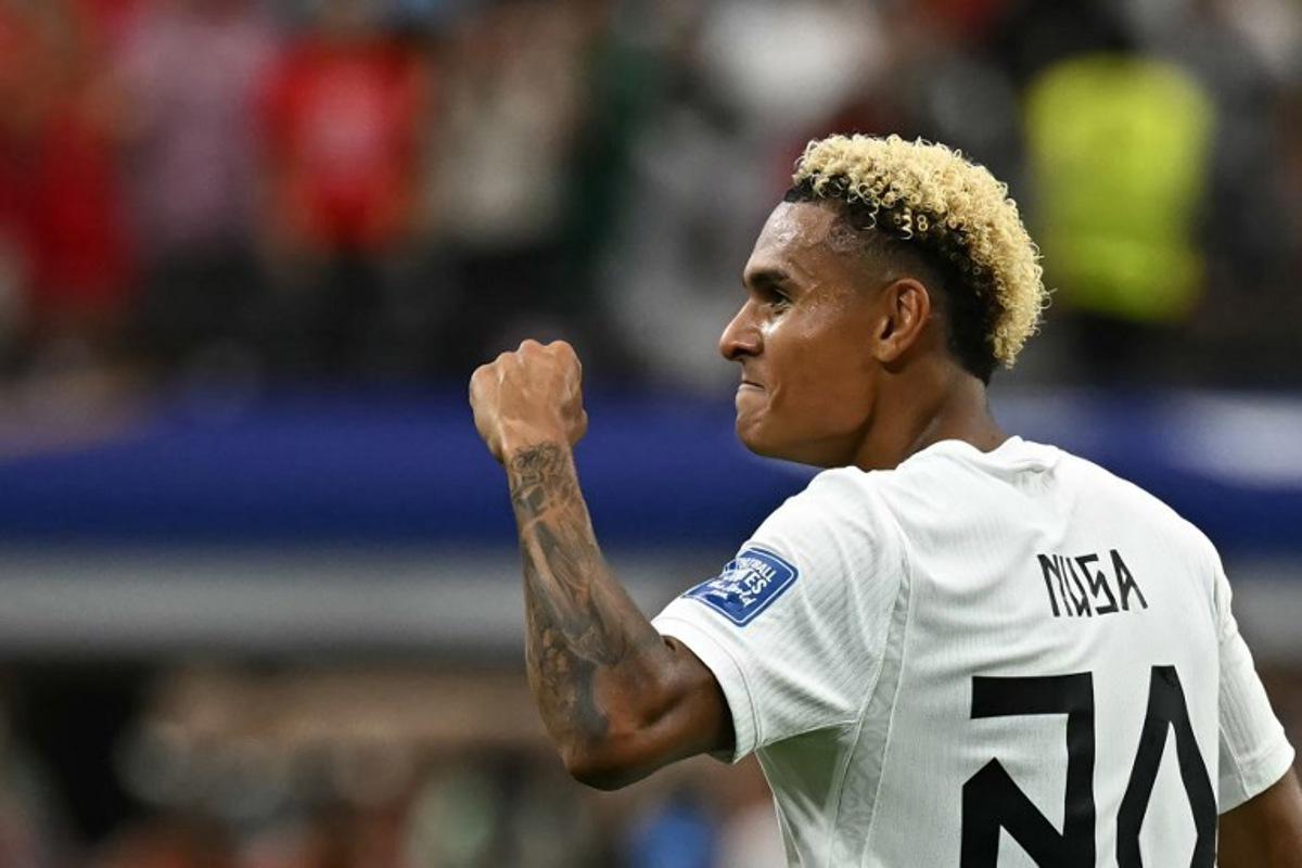 Norway's midfielder #20 Antonio Nusa celebrates after after scoring the opening goal during the 2026 World Cup round of 32 football match between Ivory Coast and Norway at the Dallas Stadium in Arlington on June 30, 2026. Paul ELLIS / AFP