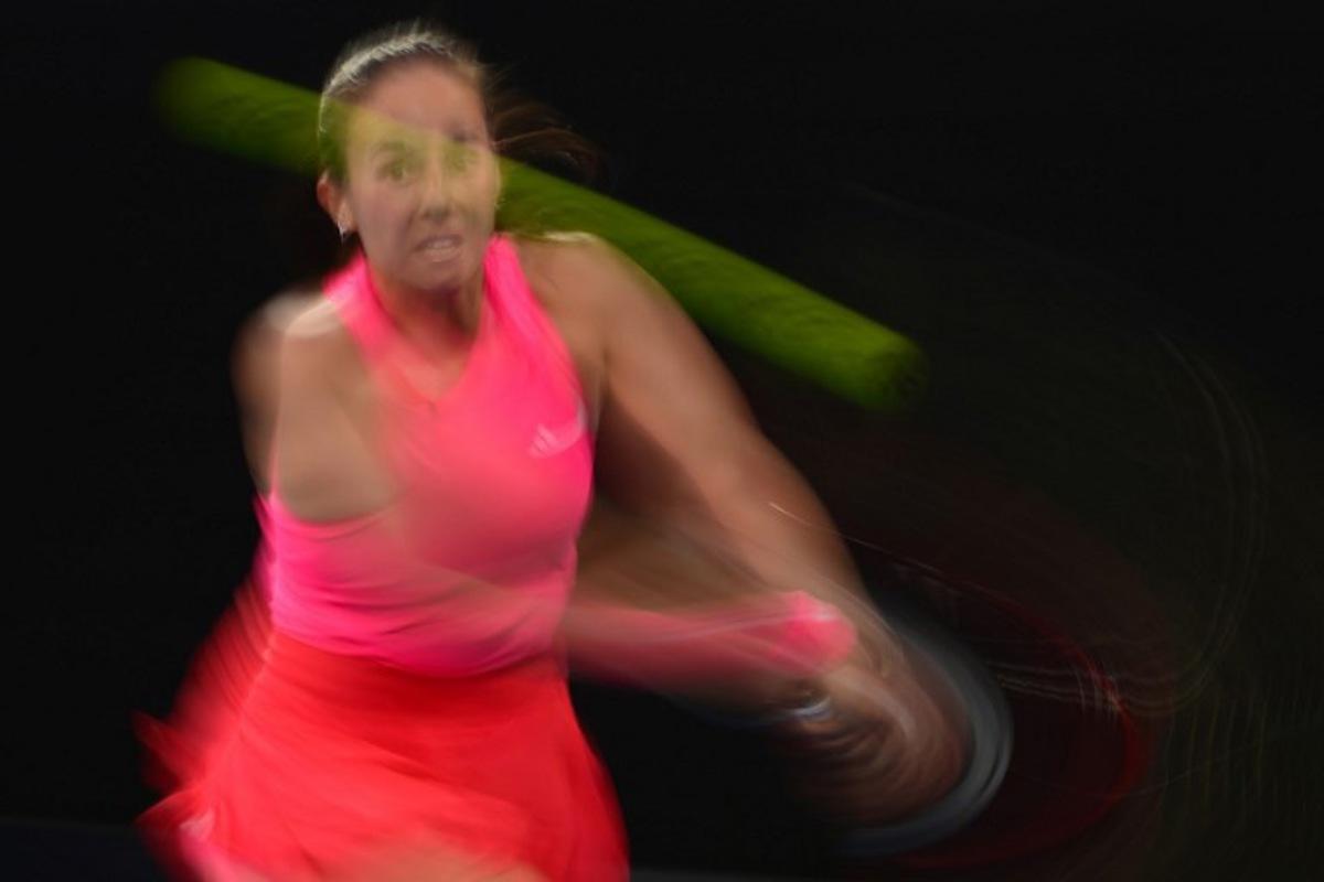 Russia's Daria Kasatkina hits a return against USA's Emma Navarro during their women's singles match on day nine of the Australian Open tennis tournament in Melbourne on January 20, 2025. Yuichi YAMAZAKI / AFP