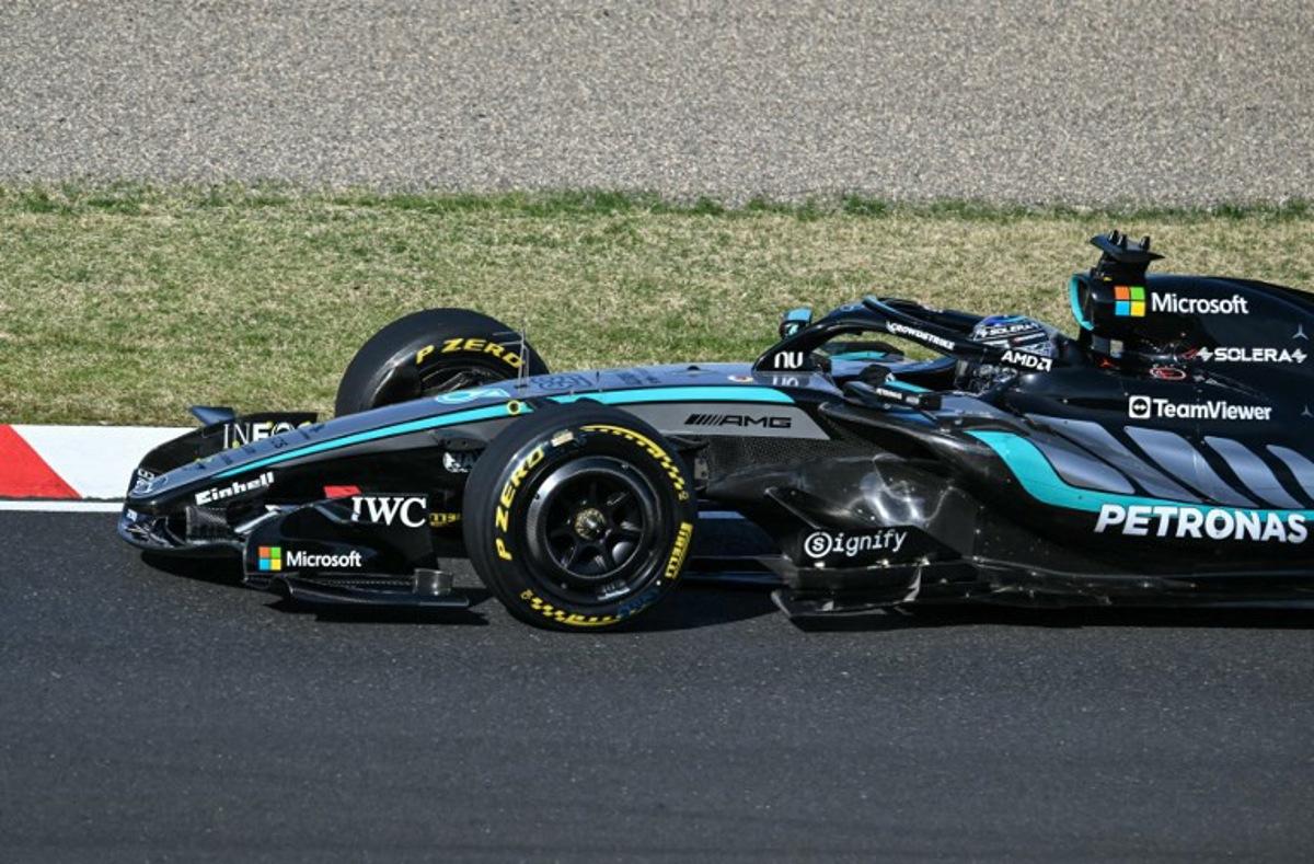 Mercedes' British driver George Russell drives during the second practice session ahead of the Formula One Japanese Grand Prix at the Suzuka circuit in Suzuka, Mie prefecture on March 27, 2026. ANDREW CABALLERO-REYNOLDS / AFP