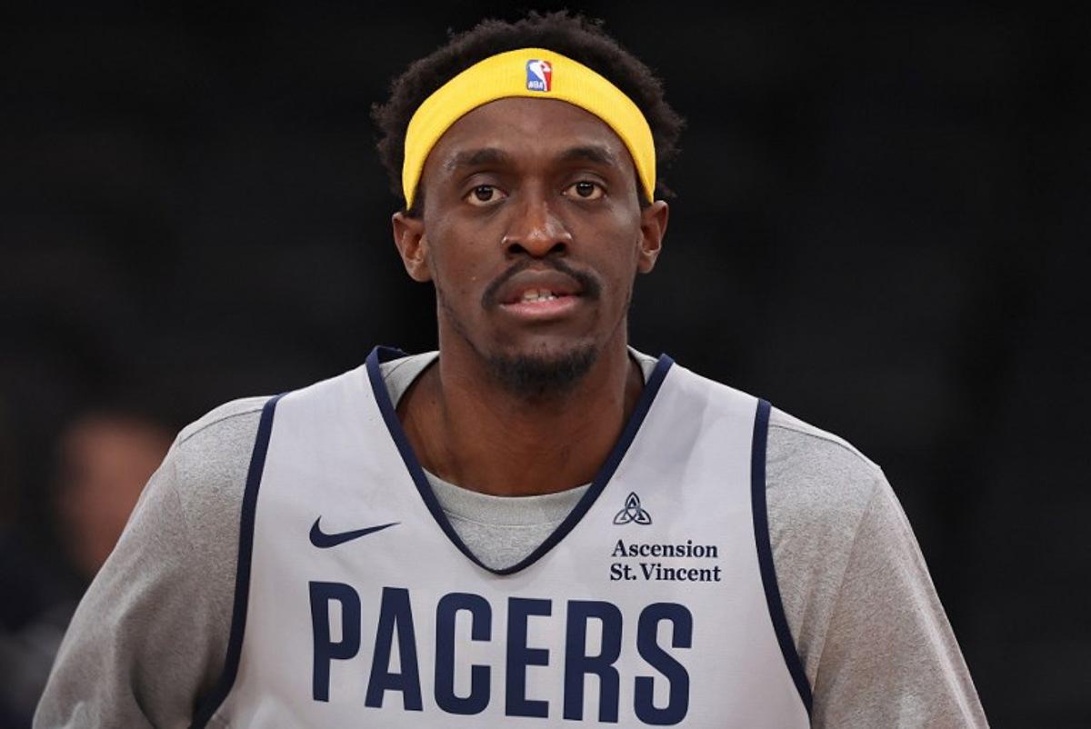Indiana Pacers' Cameroon forward #43 Pascal Siakam takes part a training session at the Accor Arena - Palais Omnisports de Paris-Bercy - in Paris on January 22, 2025. San Antonio Spurs will face the Indiana Pacers on January 23 and 25 at Bercy, two NBA games relocated to Paris. FRANCK FIFE / AFP