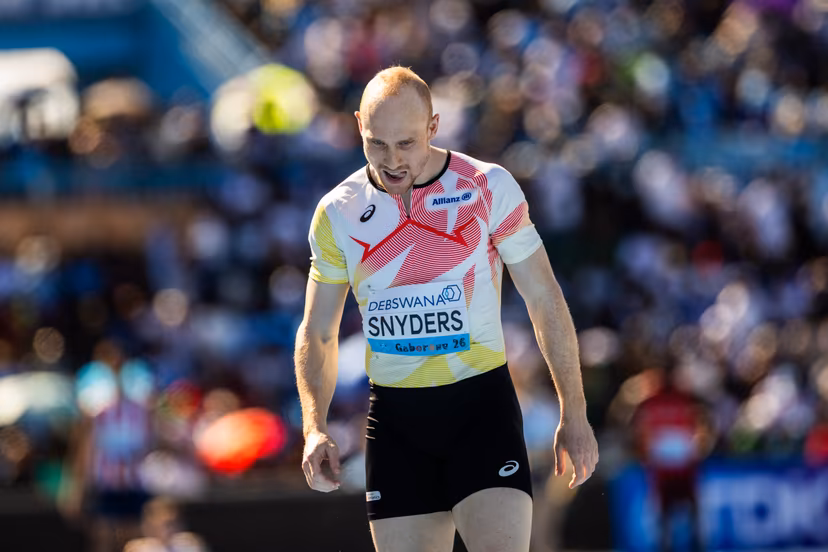 Belgian Antoine Snyders pictured at the Mixed 4x100m relay at the IAAF World Athletics Relays, Sunday 03 May 2026, in Gaborone, Botswana. BELGA PHOTO NIKOLA KRSTIC
