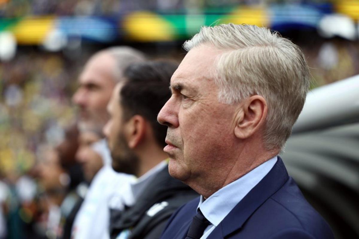 Brazil's Italian head coach Carlo Ancelotti looks on during a friendly football match between Brazil and France at Gillette Stadium in Foxborough, Massachusetts, on March 26, 2026. FRANCK FIFE / AFP