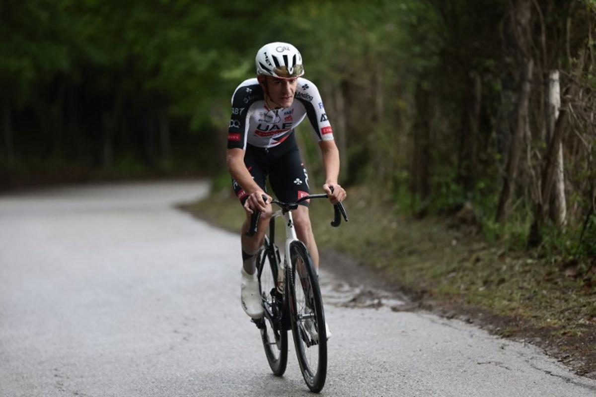 UAE Team Emirates - XRG Spanish rider Igor Arrieta rides during the 5th stage of the Giro d'Italia 2026 - Tour of Italy cycling race between Praia a Mare and Potenza, southern Italy on May 13, 2026. Luca BETTINI / AFP