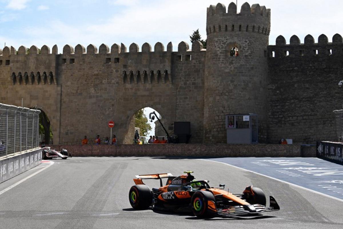 McLaren's British driver Lando Norris drives during a practice session of the Formula One Azerbaijan Grand Prix at the Baku City Circuit in Baku on September 20, 2025. Alexander NEMENOV / AFP