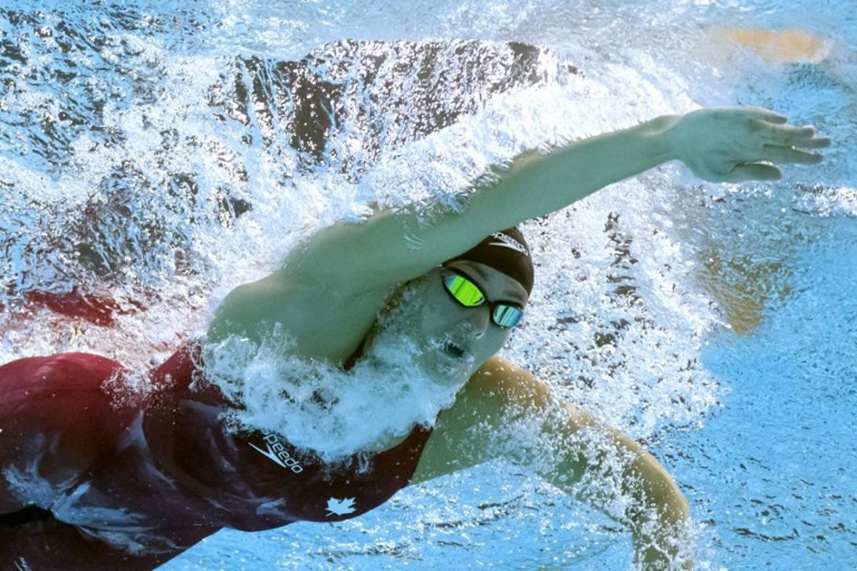 Canada's Penny Oleksiak competes in a heat for the women's 200m freestyle event during the Budapest 2022 World Aquatics Championships at Duna Arena in Budapest on June 20, 2022. François-Xavier MARIT / AFP