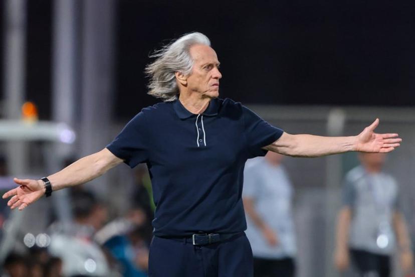 Nassr's Portuguese coach Jorge Jesus reacts during the Saudi Pro League football match between Al-Shabab and Al-Nassr at King Fahd Sports City Stadium in Riyadh on May 7, 2026. Fayez Nureldine / AFP