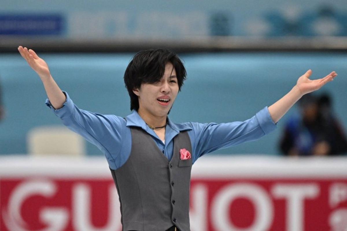 Japan's Kao Miura reacts after competing in the men's free skating at the ISU Four Continents Figure Skating Championships in Beijing on January 25, 2026. Greg Baker / AFP