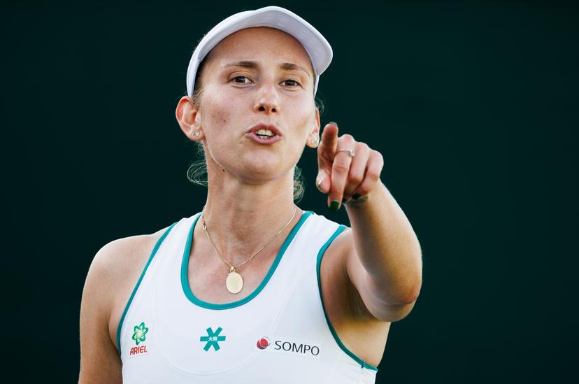 Belgian Elise Mertens pictured during a tennis match against Uzbek Timofeeva, in the second round of the ladies' singles at the Wimbledon grand slam tennis tournament in London, Britain, Thursday 02 July 2026. BELGA PHOTO BENOIT DOPPAGNE