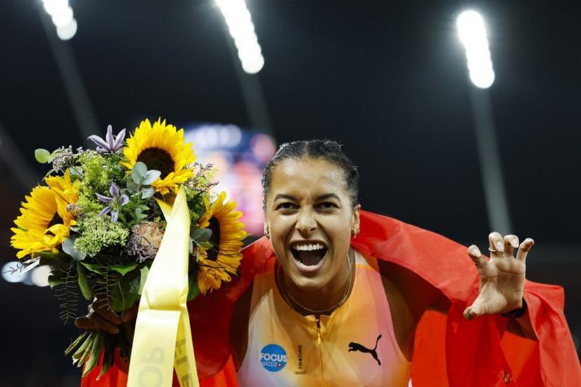 Switzerland's Audrey Werro celebrates after winning the women's 800m during the IAAF Diamond League athletics meeting, at the Letzigrund Stadium, in Zurich on August 27, 2026. Stefan Wermuth / AFP