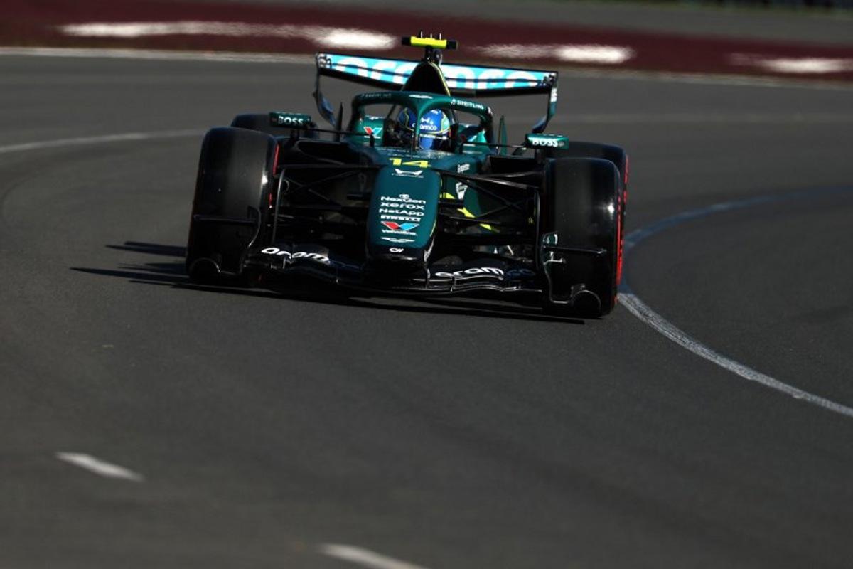 Aston Martin's Spanish driver Fernando Alonso drives during the second practice session of the Formula One Australian Grand Prix at the Albert Park Circuit in Melbourne on March 6, 2026. Martin KEEP / AFP