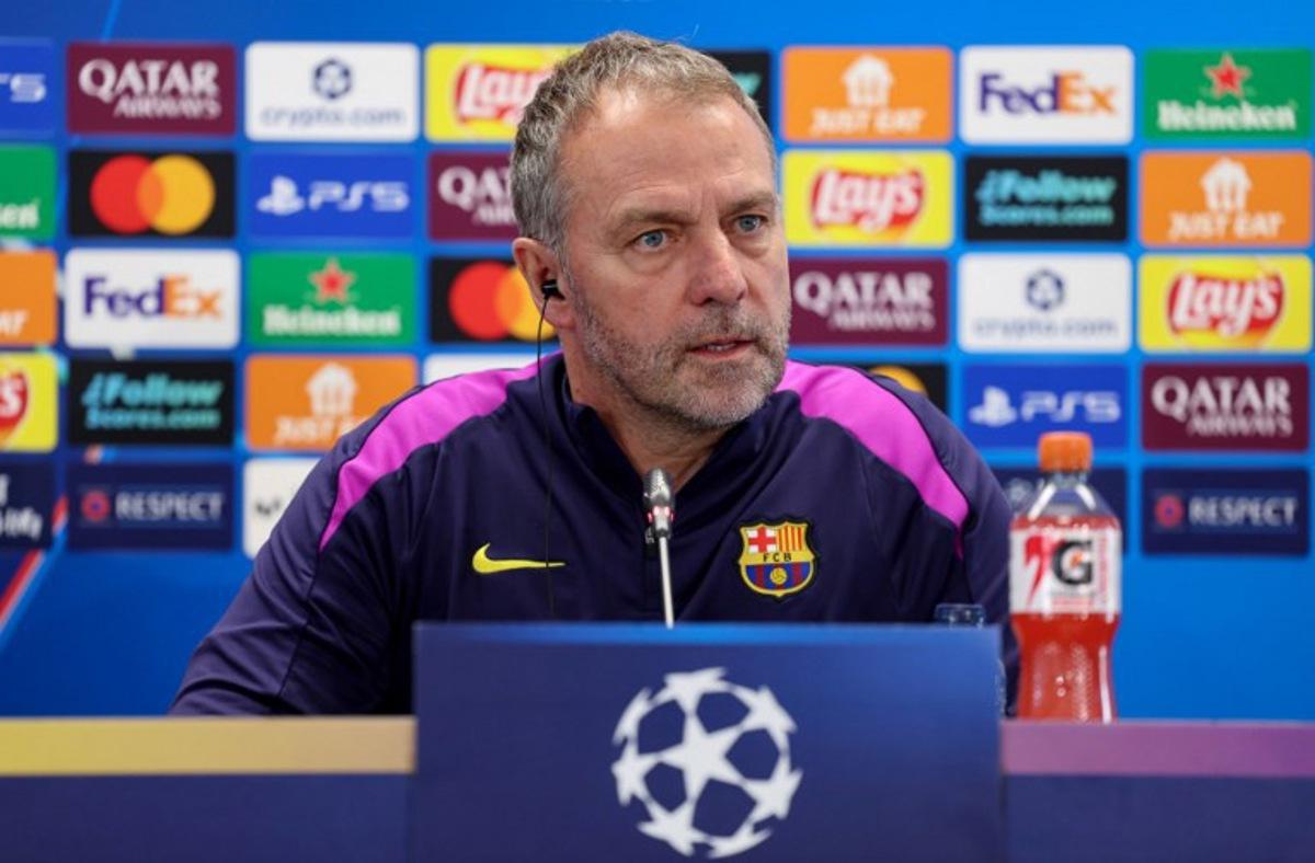 Barcelona's German coach Hans-Dieter Flick gives a press conference on the eve of their UEFA Champions League last 16 second leg football match against Newcastle United at the Joan Gamper training ground in Sant Joan Despi, near Barcelona, on March 17, 2026. Josep LAGO / AFP