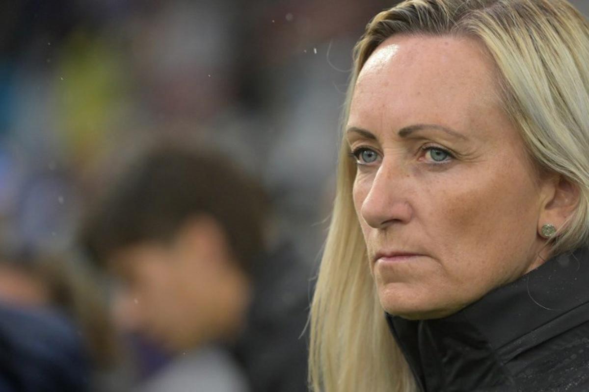 Belgium's coach Elisabet Gunnarsdottir lookson before the UEFA Women's Euro 2025 Group B football match between Spain and Belgium at the Arena Thun stadium in Thun on July 7, 2025. Miguel MEDINA / AFP