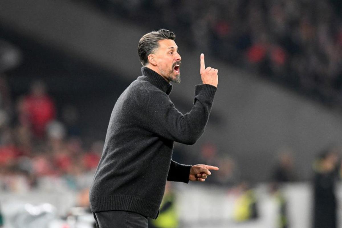 Augsburg's German head coach Sandro Wagner reacts on the sidelines during the German first division Bundesliga football match between VfB Stuttgart and FC Augsburg in Stuttgart, southwestern Germany on November 9, 2025. THOMAS KIENZLE / AFP