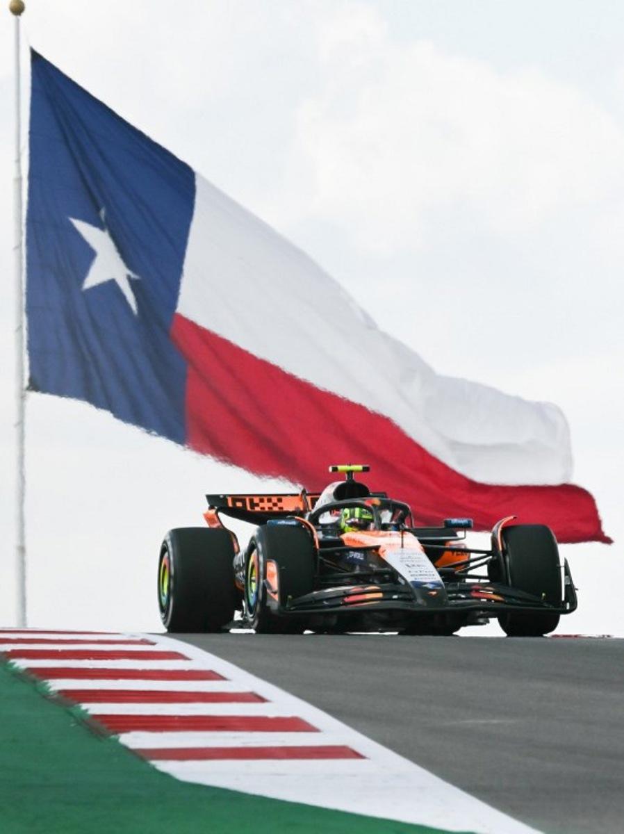 McLaren's British driver Lando Norris races during the practice session for the United States Formula One Grand Prix at the Circuit of the Americas in Austin, Texas, on October 17, 2025. RONALDO SCHEMIDT / AFP