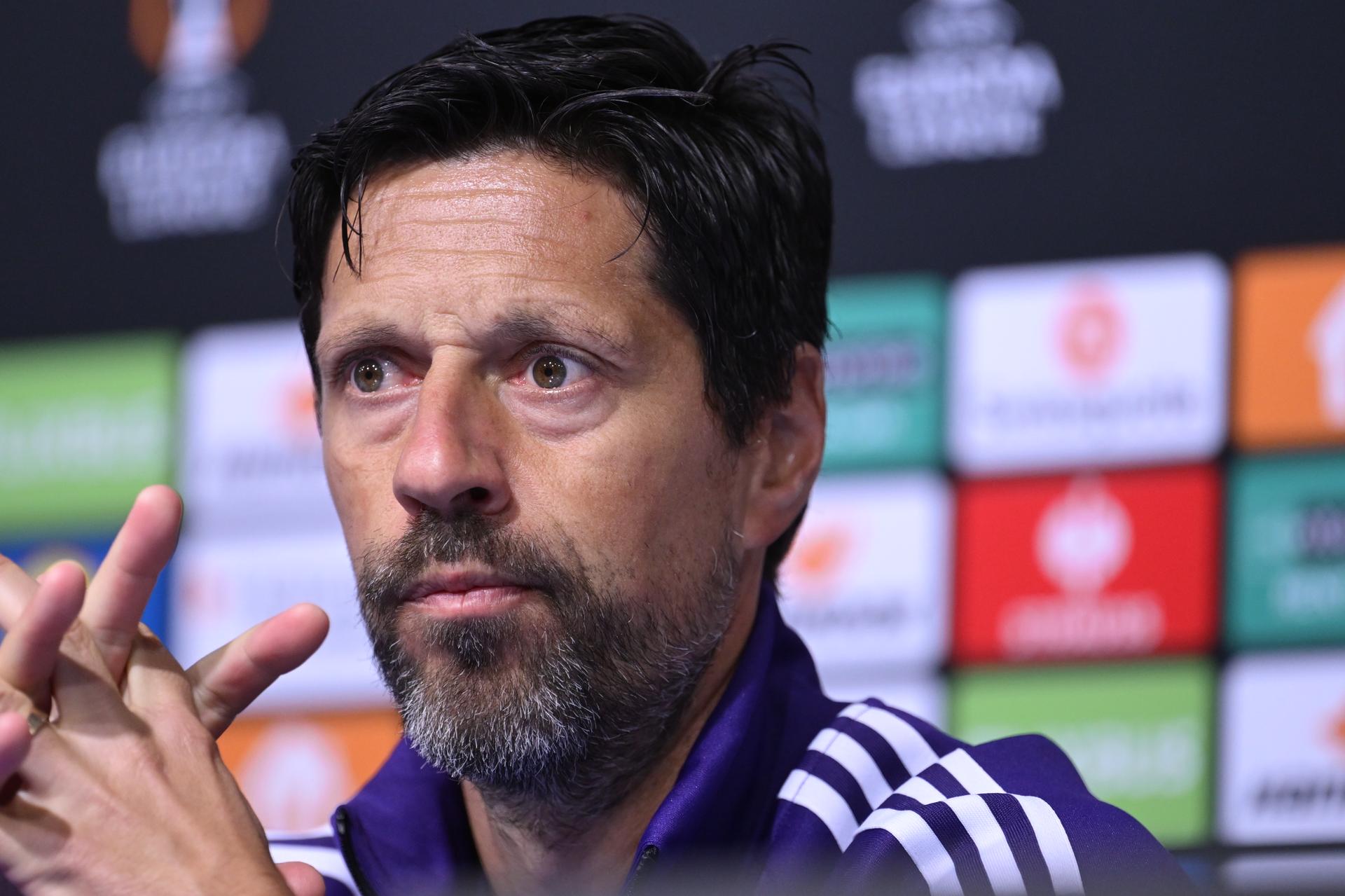 Head Coach Vitor Bruno speaks during a RSC Anderlecht press conference ahead of the UEFA Europa League league phase match against GNK Dinamo Zagreb in Zagreb, Croatia, on October 14, 2026. Photo: Igor Soban/PIXSELL BELGIUM ONLY