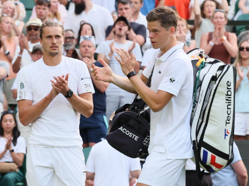 German Alexander Zverev applaud Belgian Alexander Blockx after winning a first round game between Belgian Blockx and German Zverev in the Men's singles at the Wimbledon grand slam tennis tournament in London, Britain, Tuesday 30 June 2026. BELGA PHOTO BENOIT DOPPAGNE