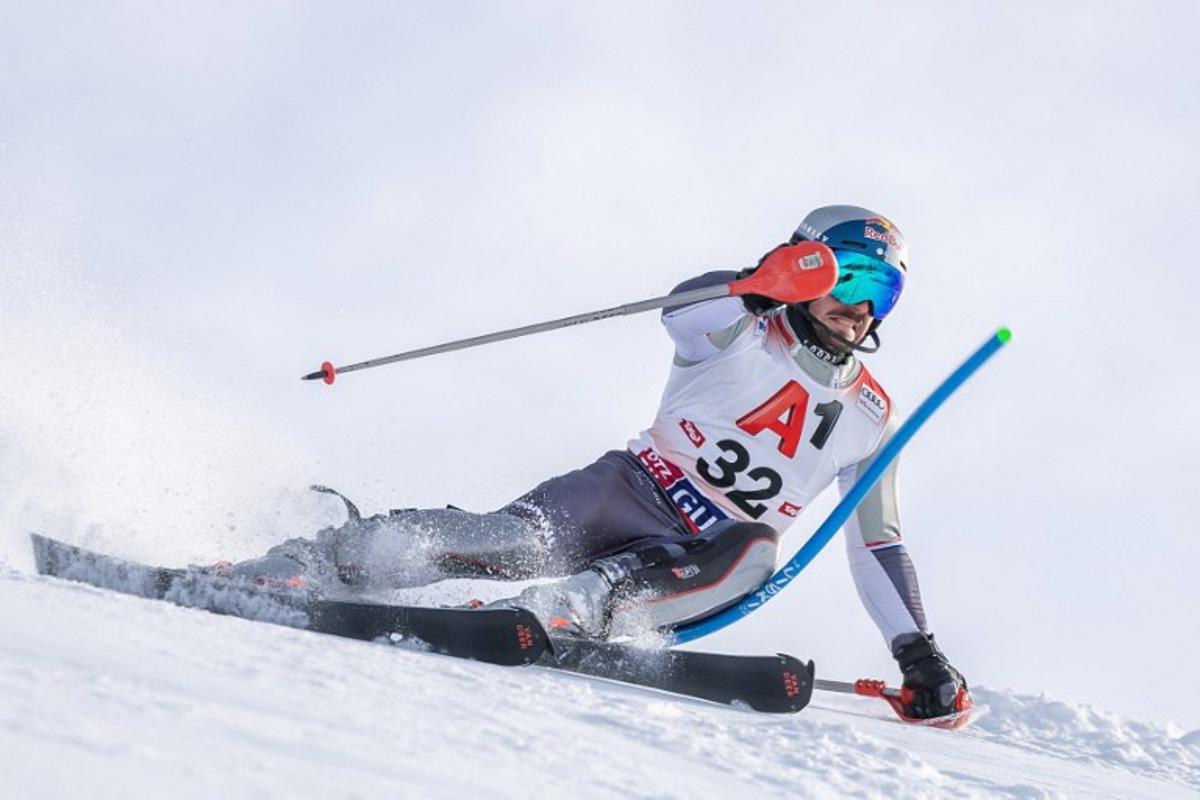 Marcel Hirscher of the Netherlands competes in the first run of the men's slalom race during the FIS Alpine Skiing World Cup in Hochgurgl, Austria on November 24, 2024. Johann GRODER / EXPA / APA / AFP