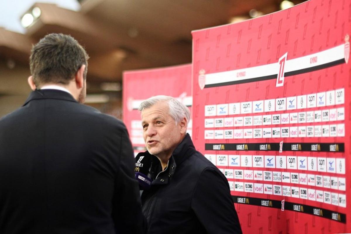 Lille's French head coach Bruno Genesio speaks to a reporter prior to the French L1 football match between AS Monaco and LOSC Lille at the Stade Louis II in the Principality of Monaco on May 10, 2026. Frederic DIDES / AFP