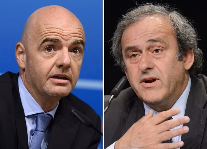 A combination made on November 10, 2015 shows a picture taken on October 15, 2015 in Nyon showing UEFA General Secretary Gianni Infantino (L) and a picutre taken taken on May 28, 2015 in Zurich showing UEFA President Michel Platini. Infantino vowed on November 10, 2015 to withdraw from FIFA's presidential election if Michel Platini, the UEFA president who is serving a 90-day ban from all football-related activities, is allowed to stand. AFP PHOTO / FABRICE COFFRINI FABRICE COFFRINI / AFP