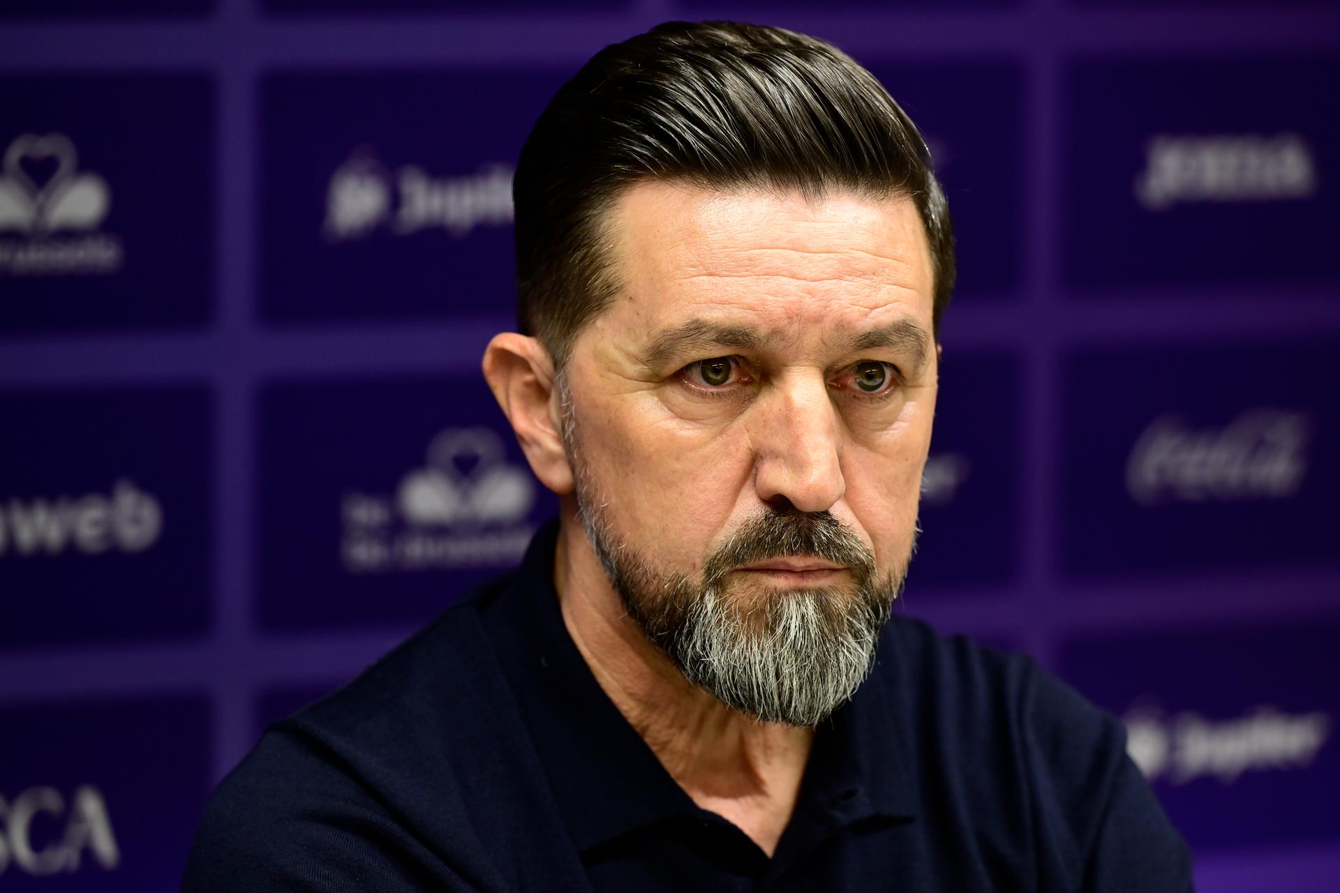 Anderlecht's head coach Besnik Hasi pictured during a press conference of Belgian soccer team RSC Anderlecht to present the new coach, which is also a former coach of the club, Thursday 20 March 2025, in Brussels. The club announced earlier today the end of the collaboration whith Hubert. BELGA PHOTO DIRK WAEM