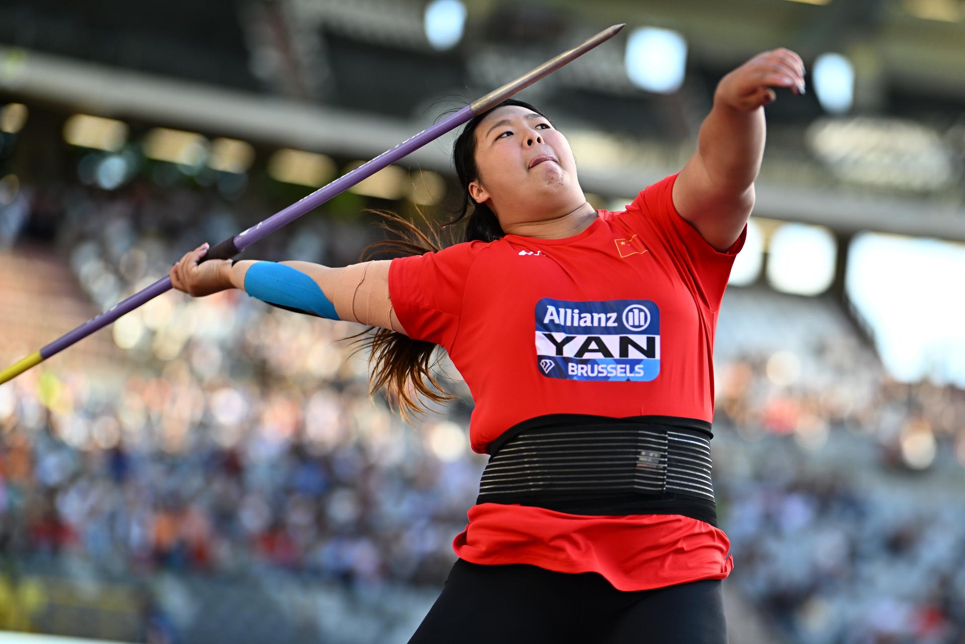 Chinese Zhiyi Yan pictured during the javelin throw event, at the 50th edition of the Memorial Van Damme Diamond League athletics event in Brussels, Saturday 5 September 2026. BELGA PHOTO JASPER JACOBS