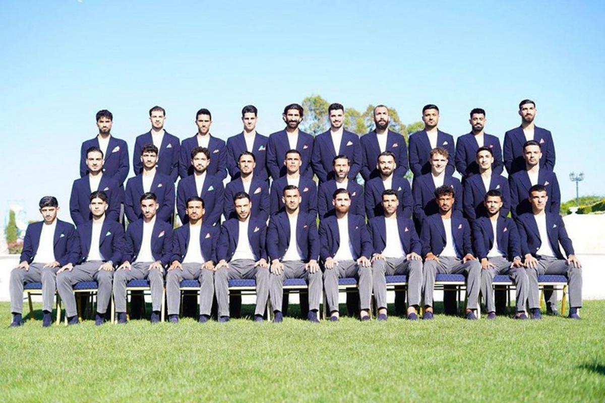 This handout photograph taken and released by Iran Football Federation Press Office on June 6, 2026 shows Iran's national team players posing in Antalya, Turkey, before their departure to Mexico. Iran lashed out at the United States on June 6, 2026 for refusing visas to some of its World Cup squad support staff as the players were to leave Turkey for Mexico. Handout / Iran football Federation Press office / AFP
