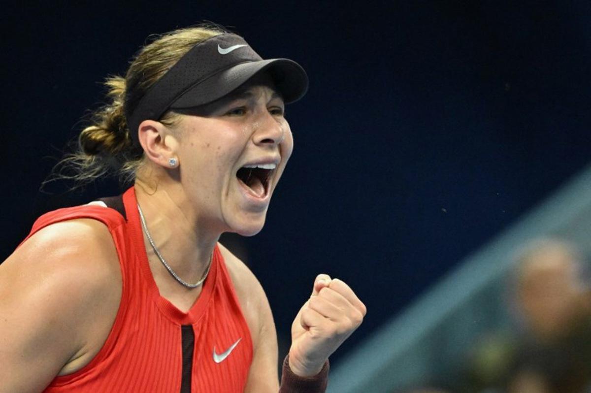 USA's Amanda Anisimova reacts during her women's singles final against Czech Republic's Linda Noskova at the China Open tennis tournament in Beijing on October 5, 2025. Greg Baker / AFP