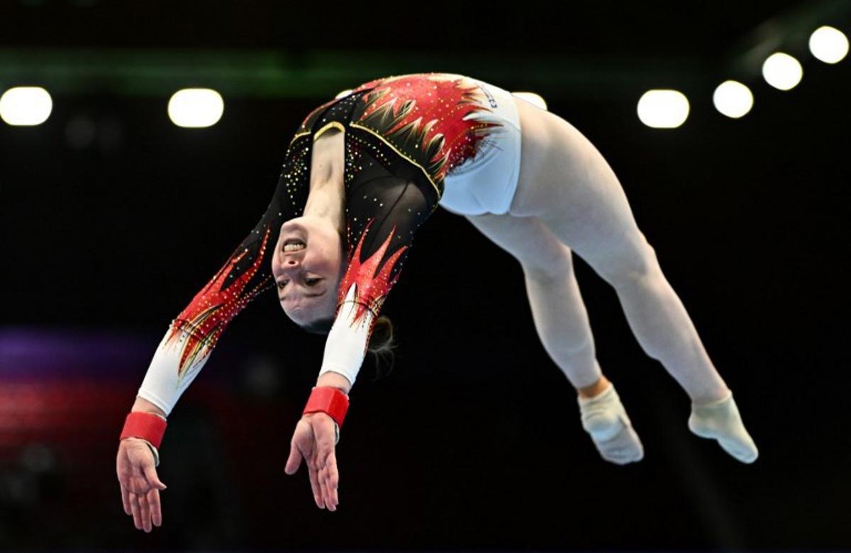 Belgium's Jade Vansteenkiste competes on the Floor during the Seniors Women's All-Around Finals event at the 35th Artistic Gymnastics European Women's Championships, in Rimini, on the Adriatic coast, northeastern Italy, on May 2, 2024. GABRIEL BOUYS / AFP